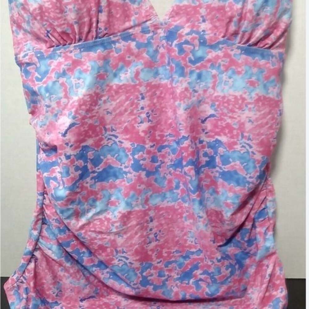 Summer Mae Maternity Halter Top Bathing Suit Tankini Top Pink Blue Size XLarge - Picture 5 of 6
